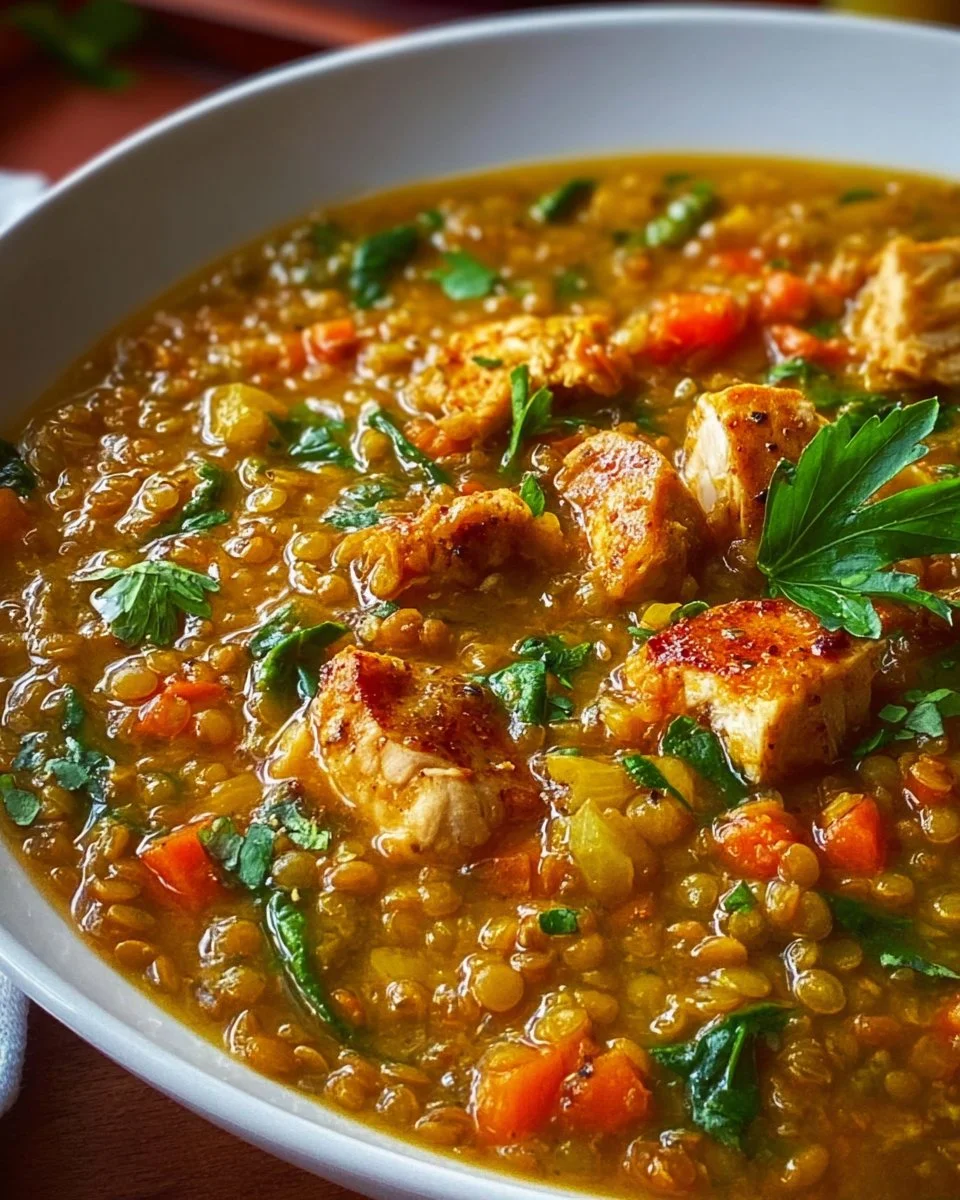 Hochproteinsuppe mit Hühnchen und Linsen