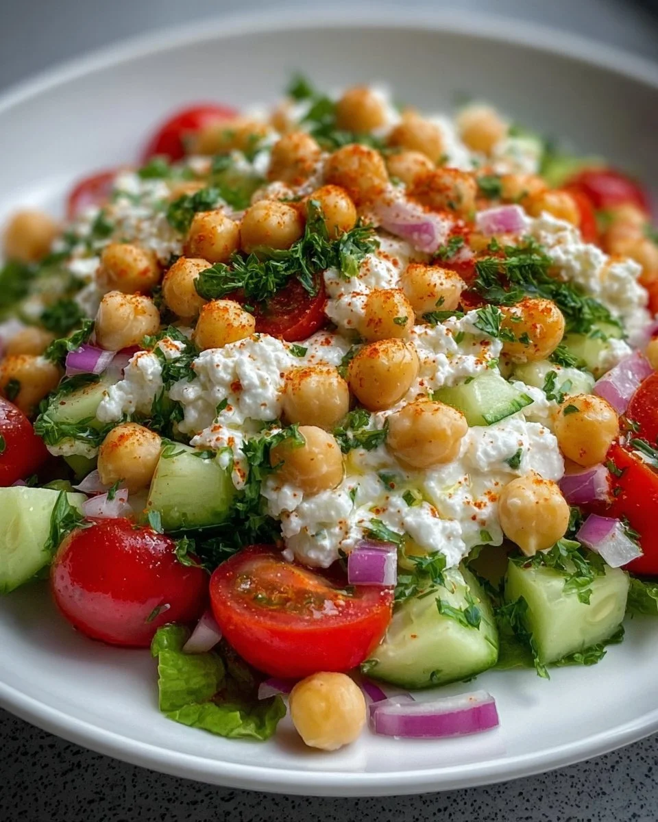 Hüttenkäse- und Kichererbsensalat