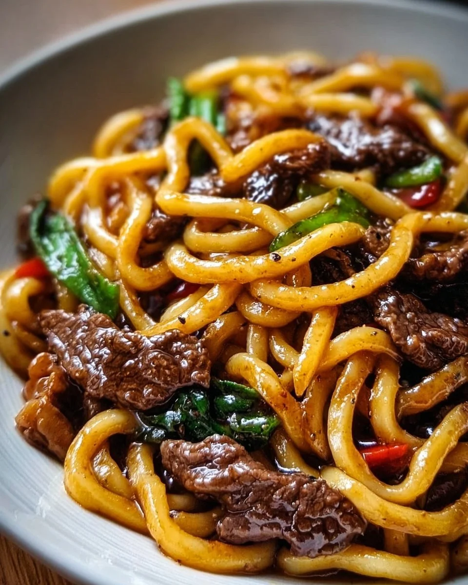 Schwarzer Pfeffer Udon Pfanne