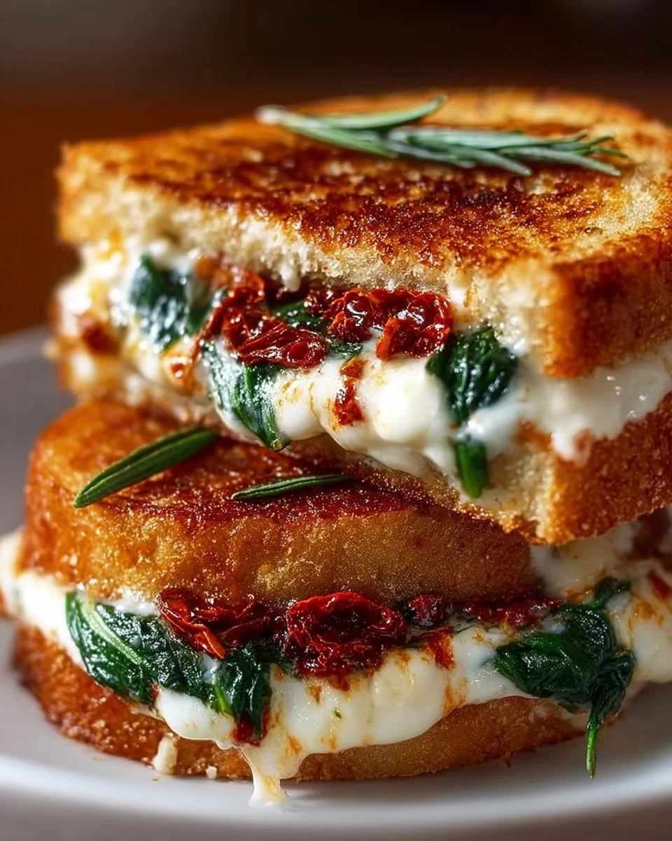 Sonnentrockene Tomate, Spinat und Ricotta-Grilled Cheese